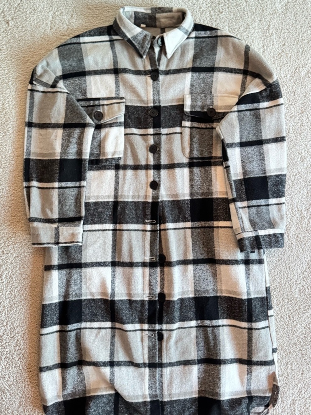 Black & Cream Oversized Plaid Shacket